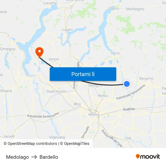Medolago to Bardello map