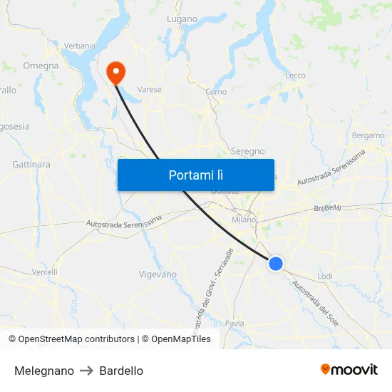 Melegnano to Bardello map