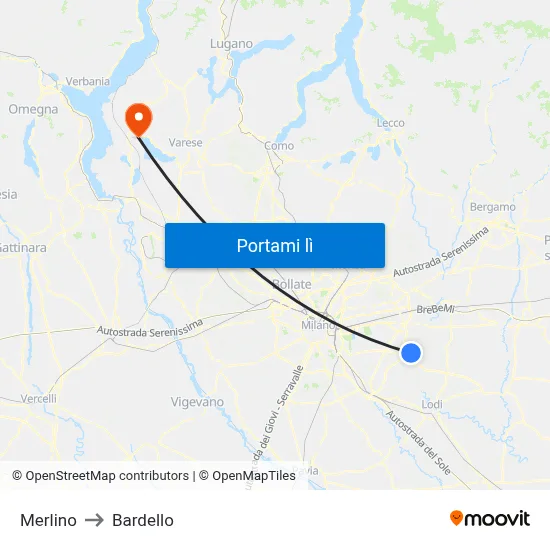 Merlino to Bardello map