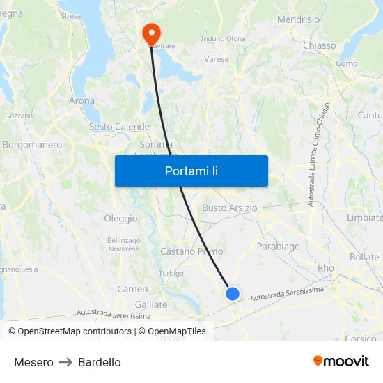 Mesero to Bardello map