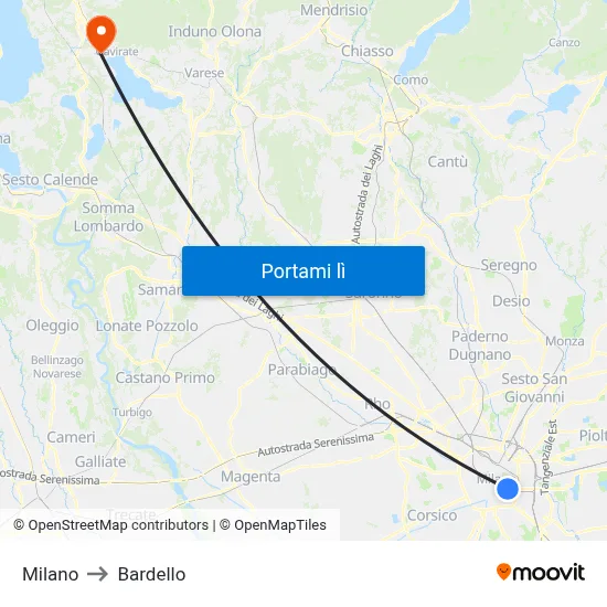 Milano to Bardello map