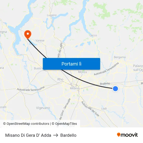 Misano Di Gera D' Adda to Bardello map