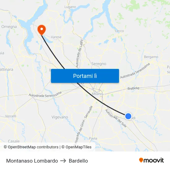 Montanaso Lombardo to Bardello map