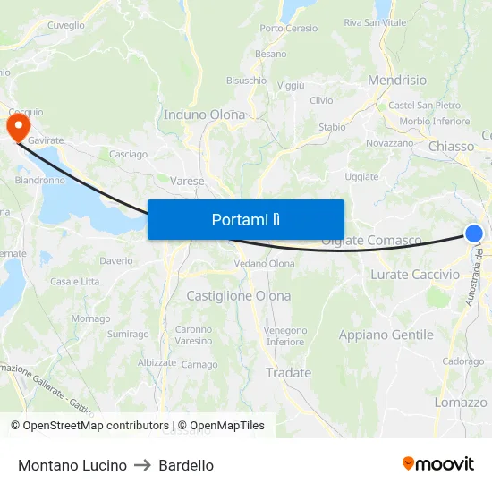 Montano Lucino to Bardello map