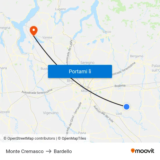 Monte Cremasco to Bardello map