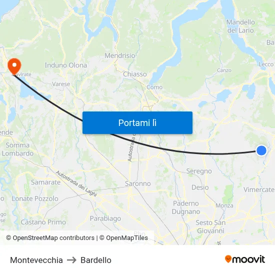 Montevecchia to Bardello map