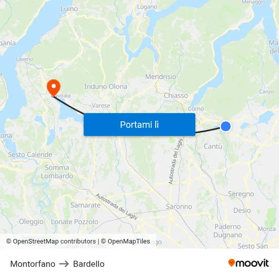 Montorfano to Bardello map