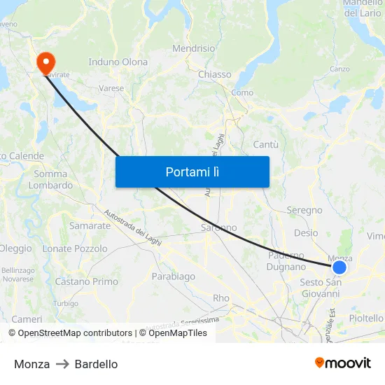Monza to Bardello map