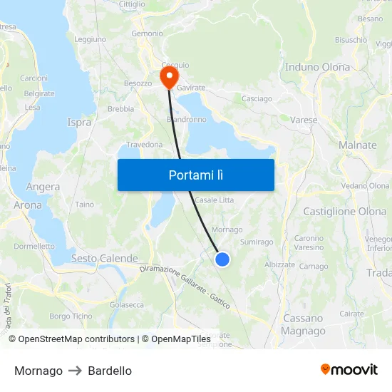 Mornago to Bardello map