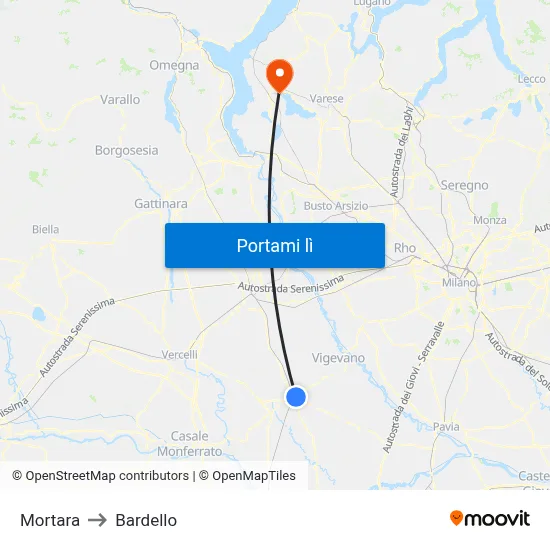 Mortara to Bardello map