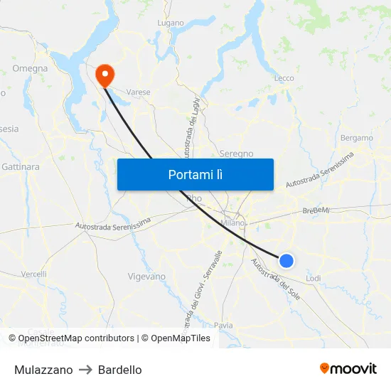 Mulazzano to Bardello map