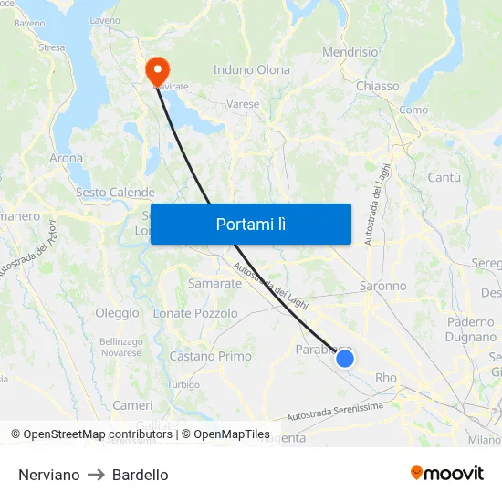 Nerviano to Bardello map