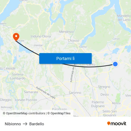Nibionno to Bardello map