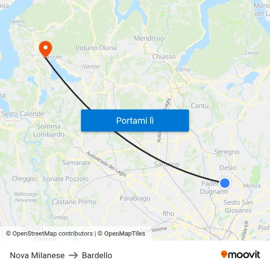 Nova Milanese to Bardello map