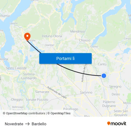 Novedrate to Bardello map