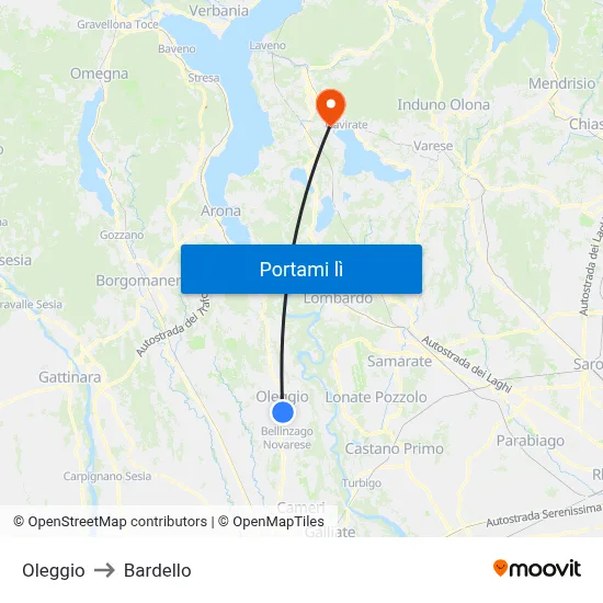Oleggio to Bardello map
