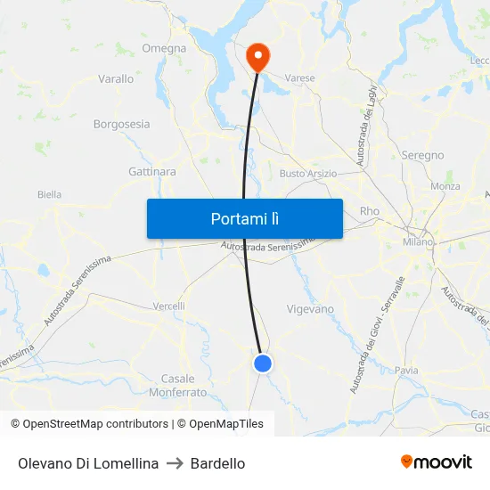 Olevano Di Lomellina to Bardello map