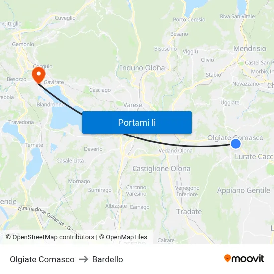 Olgiate Comasco to Bardello map
