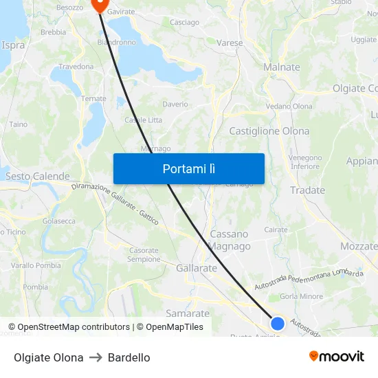 Olgiate Olona to Bardello map