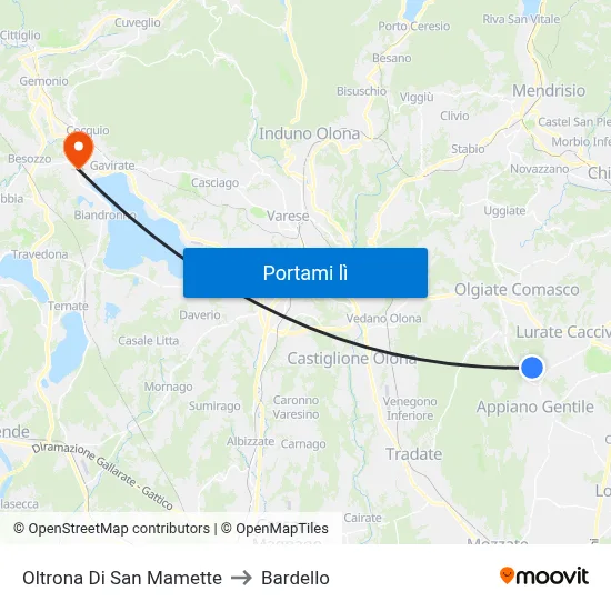 Oltrona Di San Mamette to Bardello map