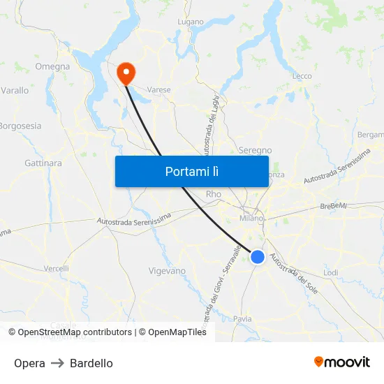 Opera to Bardello map
