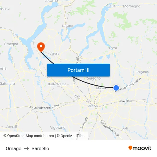 Ornago to Bardello map