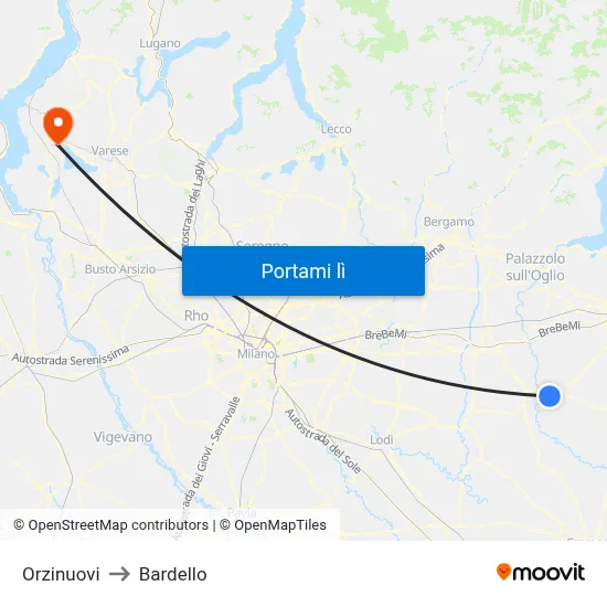 Orzinuovi to Bardello map