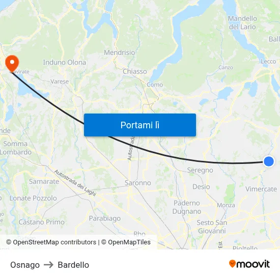 Osnago to Bardello map