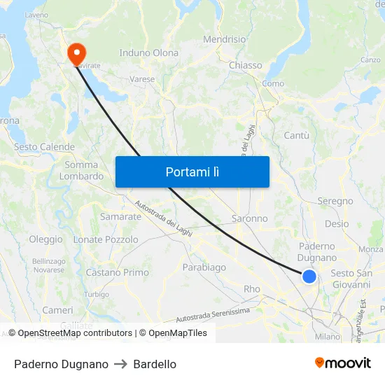 Paderno Dugnano to Bardello map