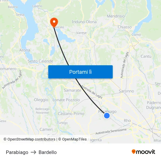 Parabiago to Bardello map