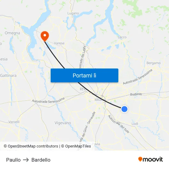 Paullo to Bardello map