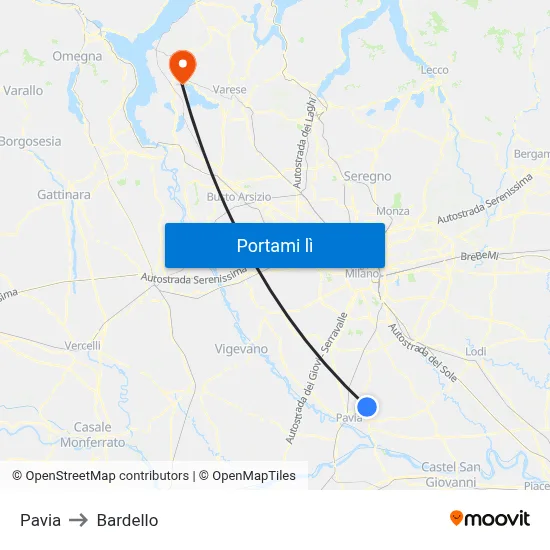 Pavia to Bardello map