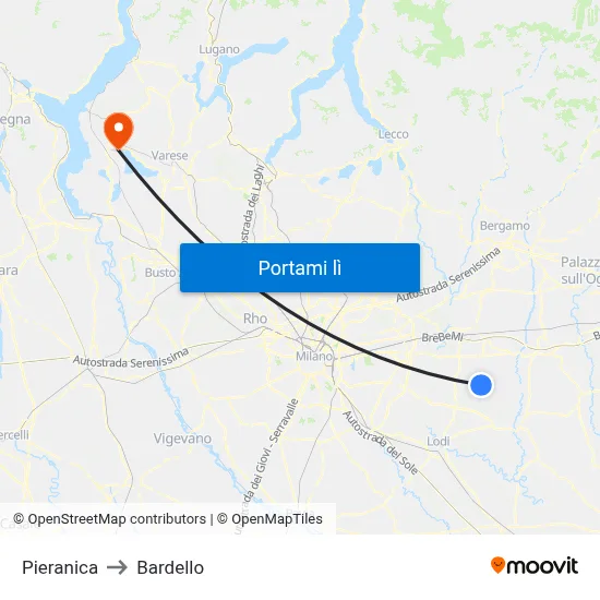 Pieranica to Bardello map