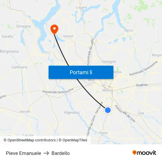 Pieve Emanuele to Bardello map