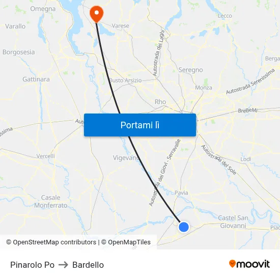 Pinarolo Po to Bardello map