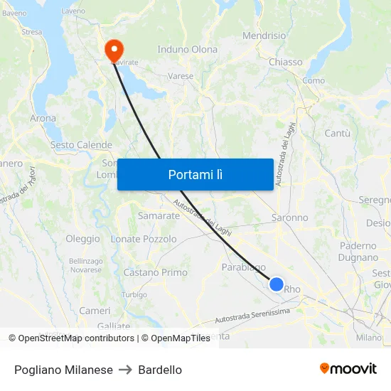 Pogliano Milanese to Bardello map