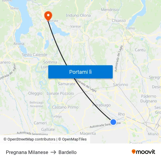 Pregnana Milanese to Bardello map