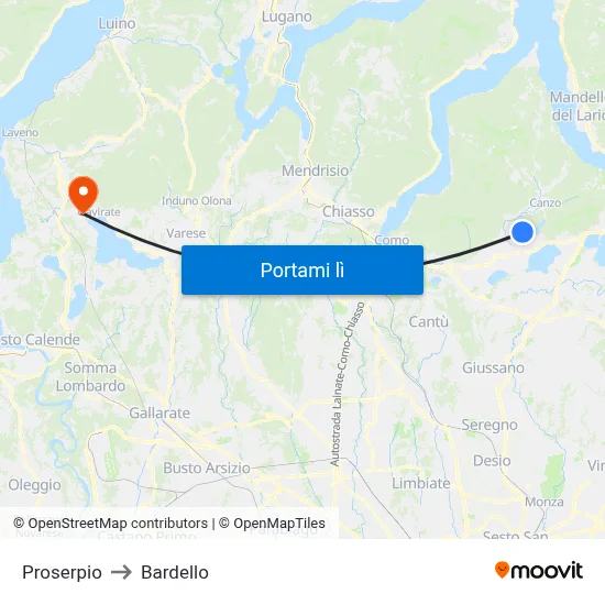 Proserpio to Bardello map