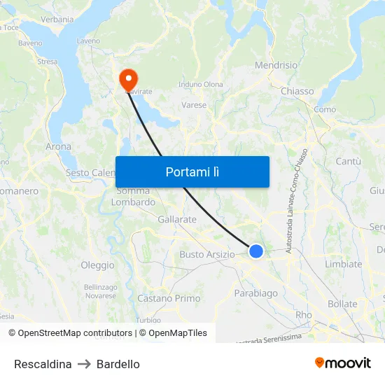 Rescaldina to Bardello map