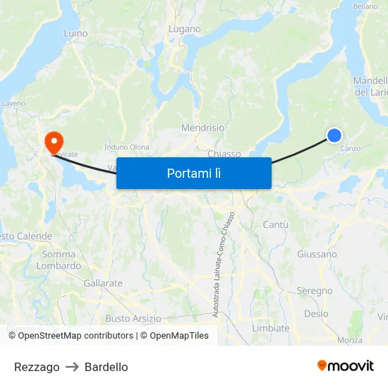 Rezzago to Bardello map