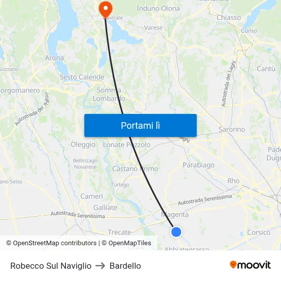 Robecco Sul Naviglio to Bardello map