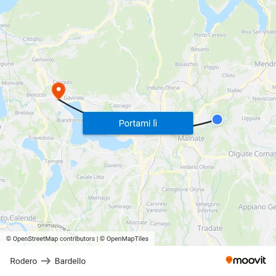 Rodero to Bardello map