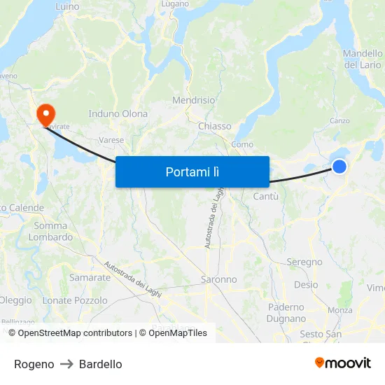 Rogeno to Bardello map
