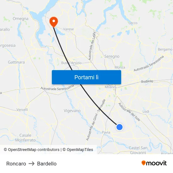 Roncaro to Bardello map