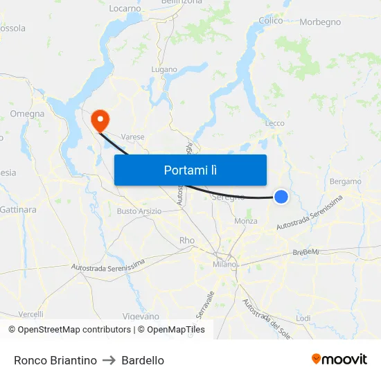 Ronco Briantino to Bardello map