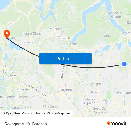 Rovagnate to Bardello map