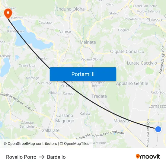 Rovello Porro to Bardello map