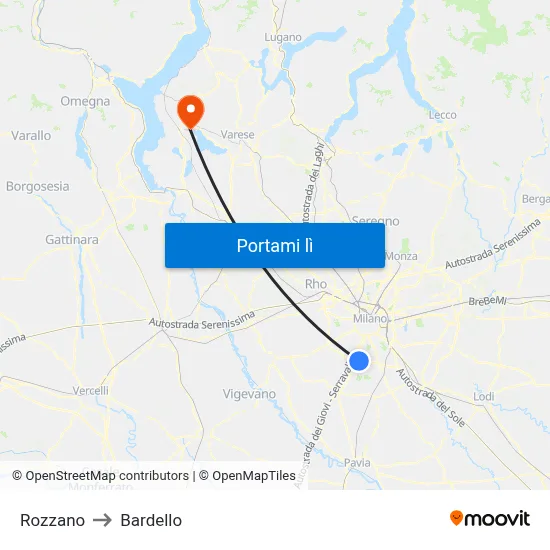 Rozzano to Bardello map