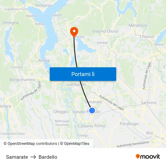 Samarate to Bardello map