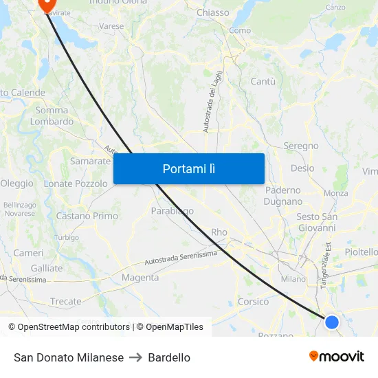 San Donato Milanese to Bardello map